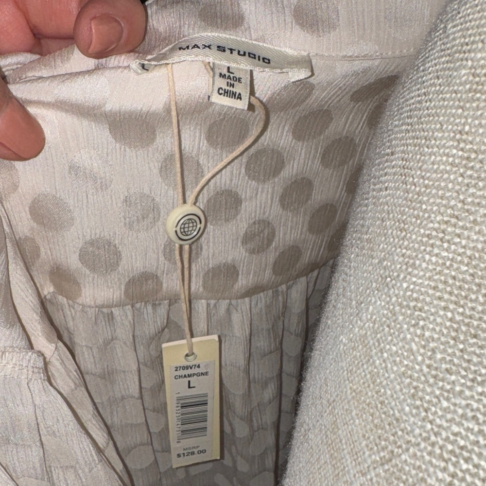 BCBG Cream Polka Dot Button Down Shirt - Picture 5 of 6